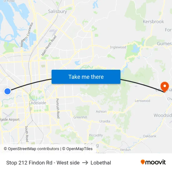 Stop 212 Findon Rd - West side to Lobethal map