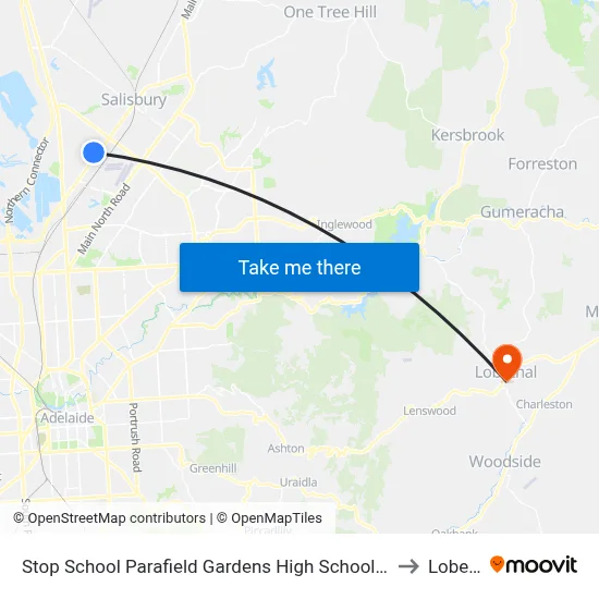 Stop School Parafield Gardens High School Shepherdson Rd to Lobethal map