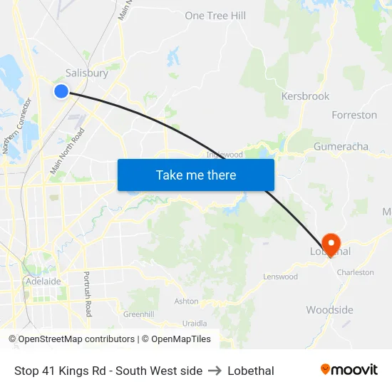 Stop 41 Kings Rd - South West side to Lobethal map