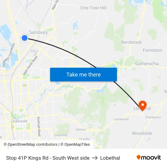 Stop 41P Kings Rd - South West side to Lobethal map