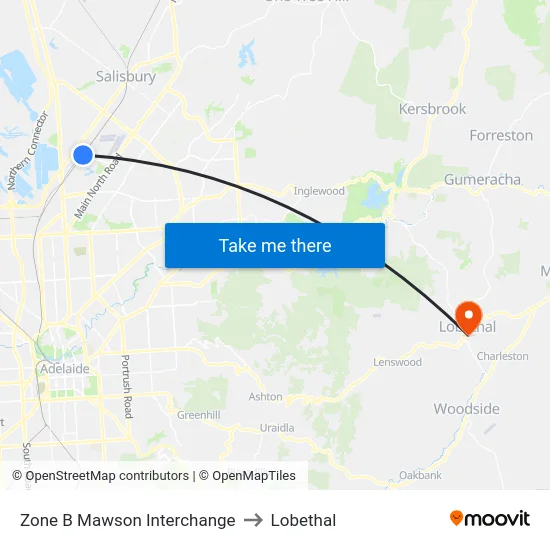 Zone B Mawson Interchange to Lobethal map