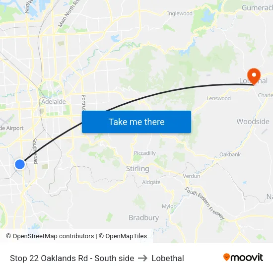 Stop 22 Oaklands Rd - South side to Lobethal map