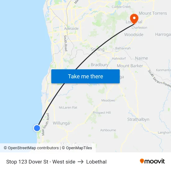 Stop 123 Dover St - West side to Lobethal map