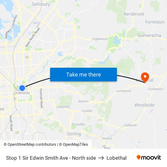 Stop 1 Sir Edwin Smith Ave - North side to Lobethal map