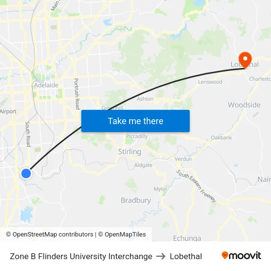 Zone B Flinders University Interchange to Lobethal map