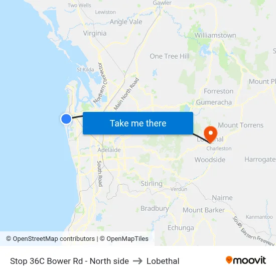 Stop 36C Bower Rd - North side to Lobethal map