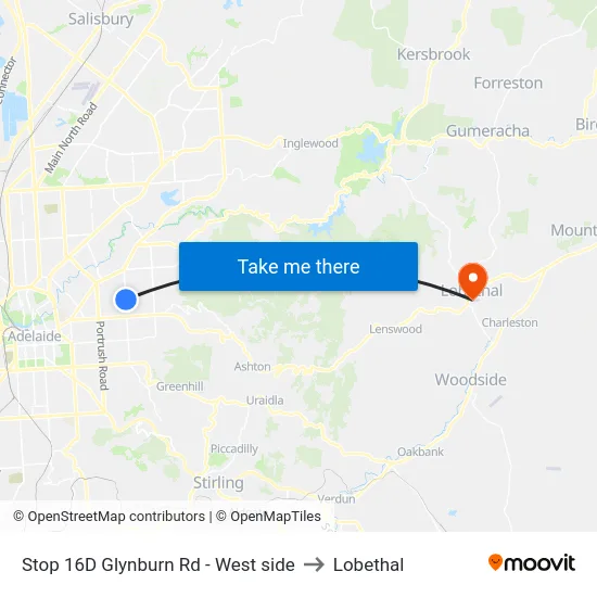 Stop 16D Glynburn Rd - West side to Lobethal map