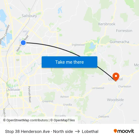 Stop 38 Henderson Ave - North side to Lobethal map
