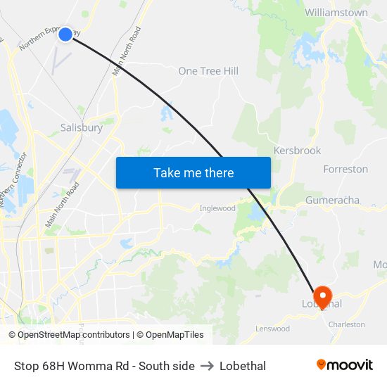 Stop 68H Womma Rd - South side to Lobethal map