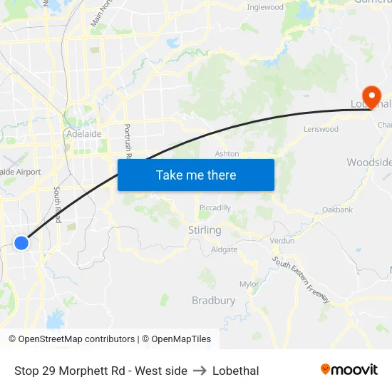 Stop 29 Morphett Rd - West side to Lobethal map