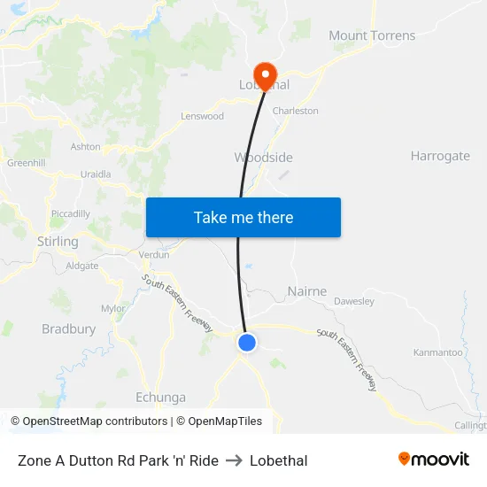 Zone A Dutton Rd Park 'n' Ride to Lobethal map