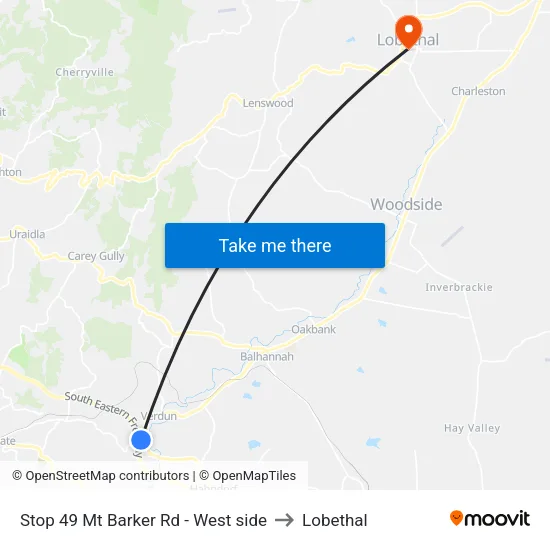 Stop 49 Mt Barker Rd - West side to Lobethal map