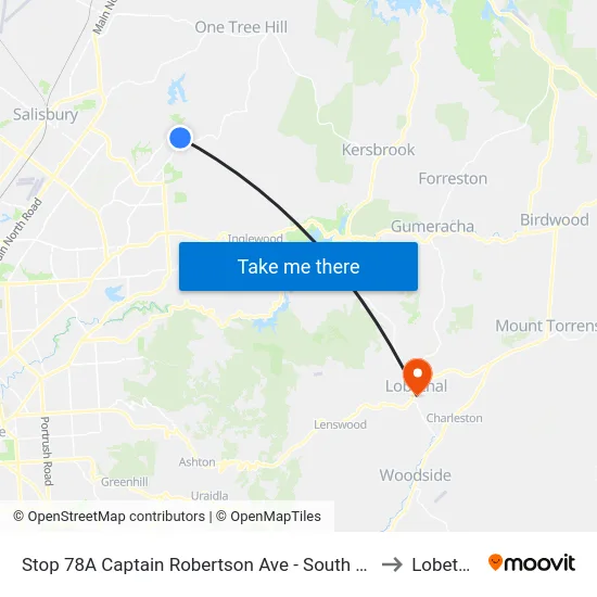 Stop 78A Captain Robertson Ave - South side to Lobethal map
