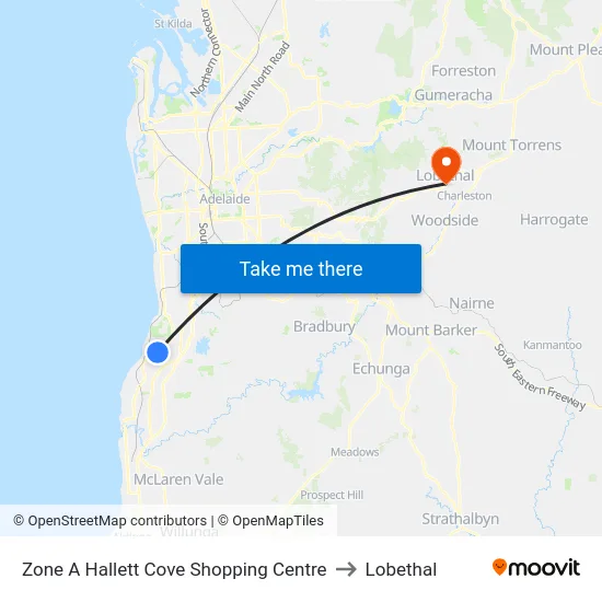Zone A Hallett Cove Shopping Centre to Lobethal map