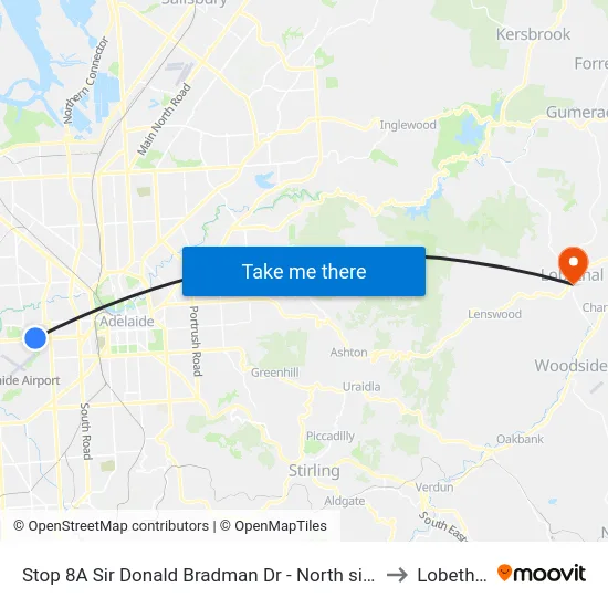 Stop 8A Sir Donald Bradman Dr - North side to Lobethal map