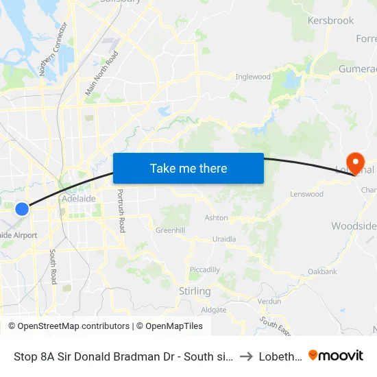 Stop 8A Sir Donald Bradman Dr - South side to Lobethal map