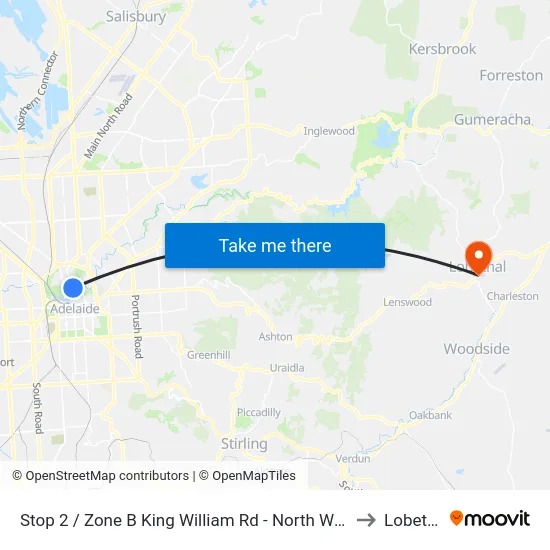 Stop 2 / Zone B King William Rd - North West side to Lobethal map