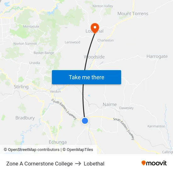 Zone A Cornerstone College to Lobethal map