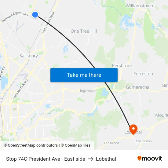 Stop 74C President Ave - East side to Lobethal map