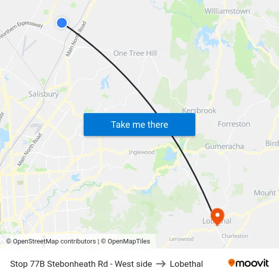 Stop 77B Stebonheath Rd - West side to Lobethal map