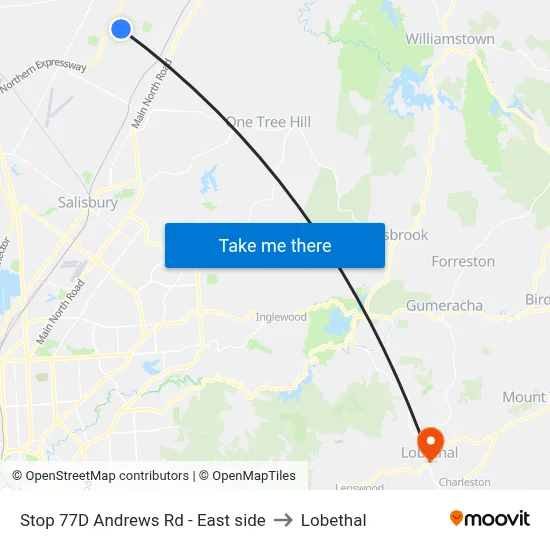 Stop 77D Andrews Rd - East side to Lobethal map