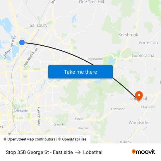 Stop 35B George St - East side to Lobethal map