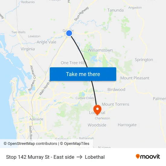Stop 142 Murray St - East side to Lobethal map