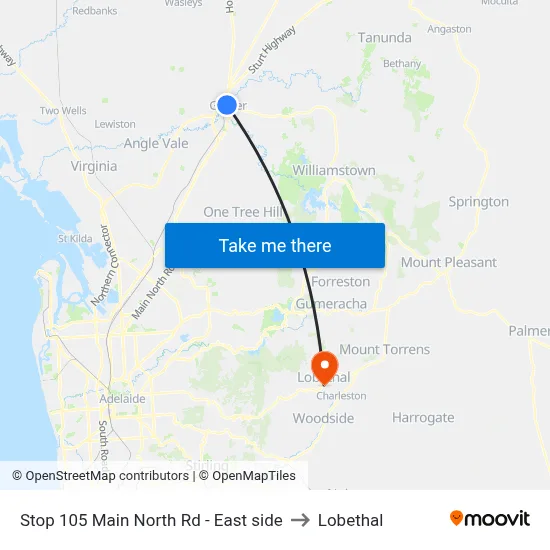 Stop 105 Main North Rd - East side to Lobethal map