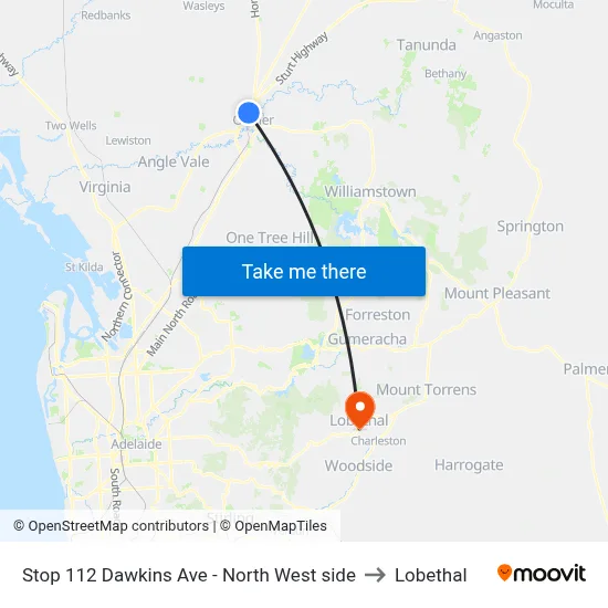 Stop 112 Dawkins Ave - North West side to Lobethal map