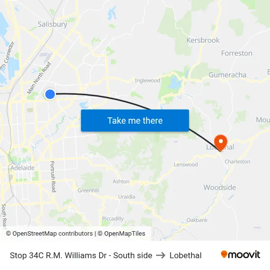 Stop 34C R.M. Williams Dr - South side to Lobethal map