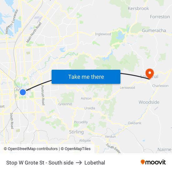 Stop W Grote St - South side to Lobethal map