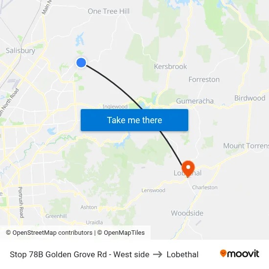 Stop 78B Golden Grove Rd - West side to Lobethal map
