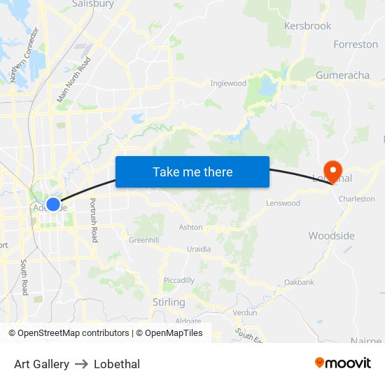 Art Gallery to Lobethal map