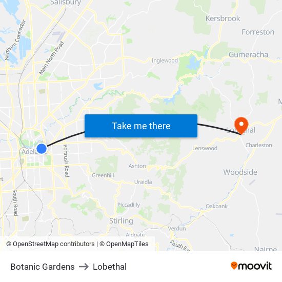 Botanic Gardens to Lobethal map