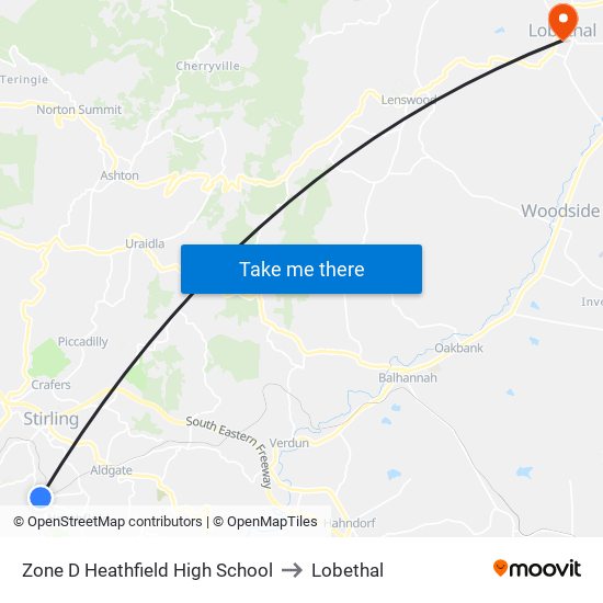 Zone D Heathfield High School to Lobethal map