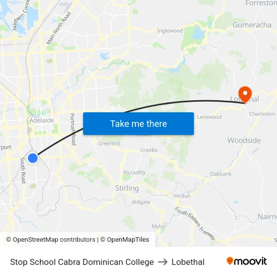Stop School Cabra Dominican College to Lobethal map