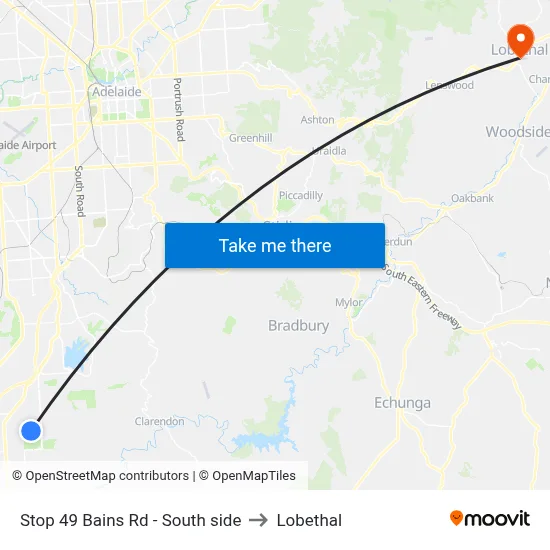 Stop 49 Bains Rd - South side to Lobethal map
