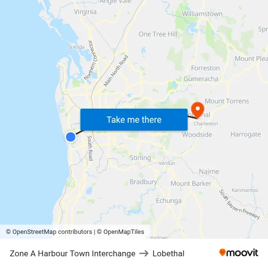 Zone A Harbour Town Interchange to Lobethal map