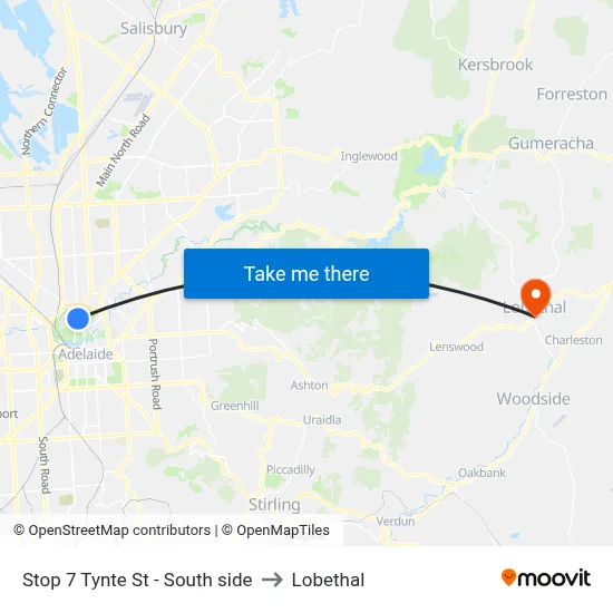 Stop 7 Tynte St - South side to Lobethal map