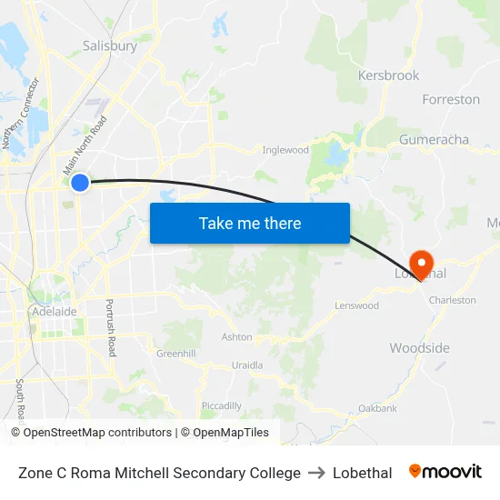 Zone C Roma Mitchell Secondary College to Lobethal map