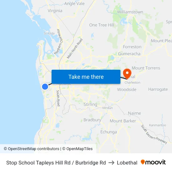 Stop School Tapleys Hill Rd / Burbridge Rd to Lobethal map