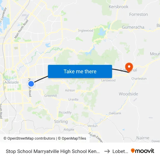 Stop School Marryatville High School Kensington Rd to Lobethal map