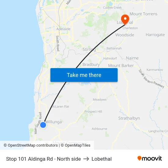 Stop 101 Aldinga Rd - North side to Lobethal map
