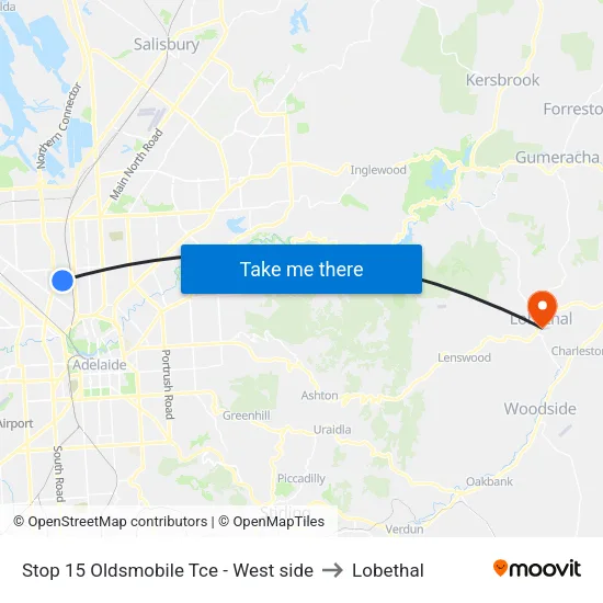 Stop 15 Oldsmobile Tce - West side to Lobethal map