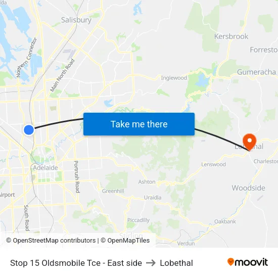 Stop 15 Oldsmobile Tce - East side to Lobethal map
