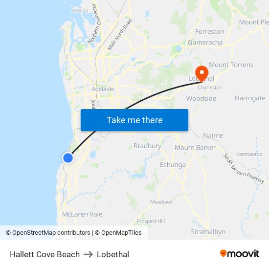 Hallett Cove Beach to Lobethal map