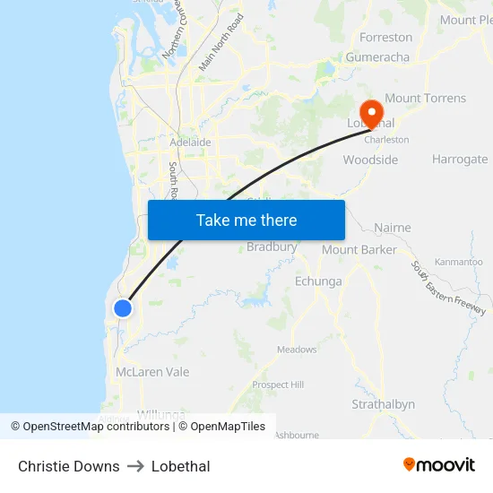 Christie Downs to Lobethal map