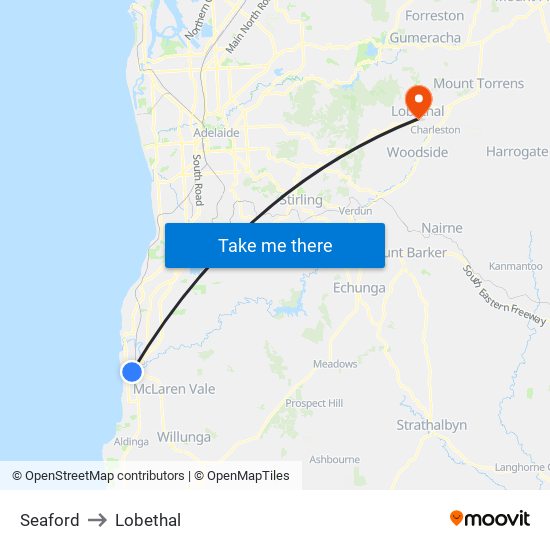 Seaford to Lobethal map