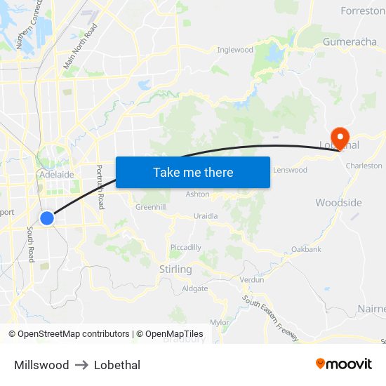 Millswood to Lobethal map