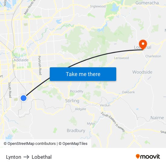 Lynton to Lobethal map